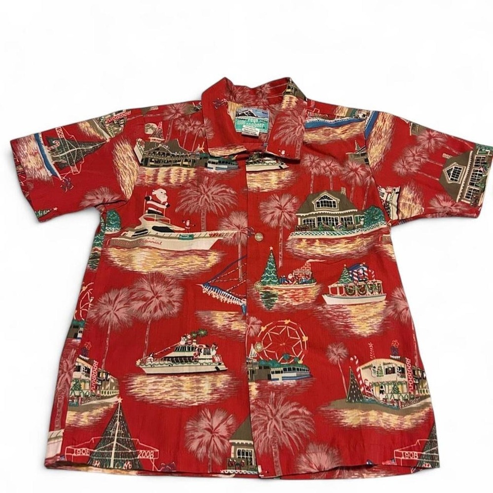 Reyn Spooner Kids Red Hawaiian Santa Ship Shirt‎